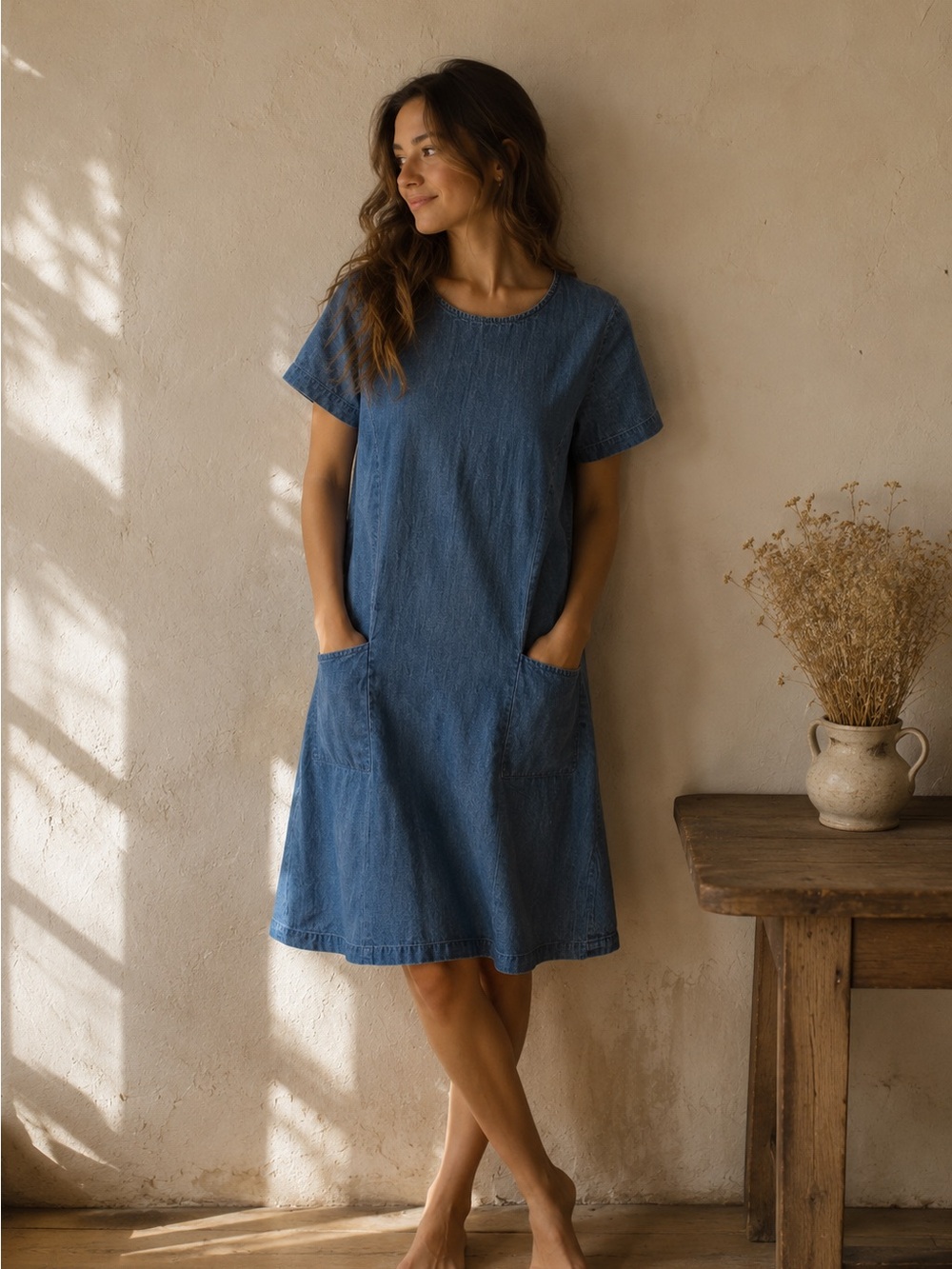MOUNTAIN WAREHOUSE | 100% Cotton Shift Dress | Vintage Denim Blue Pocket Dress